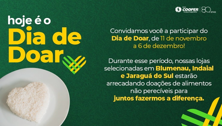 Rede Cooper apoia o Programa Sesc Mesa Brasil como ponto de coleta na campanha do Dia de Doar
