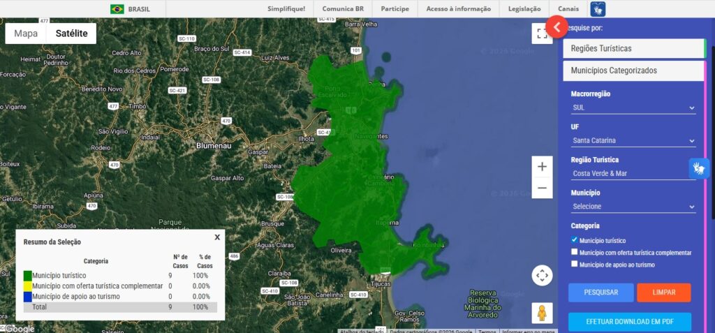 Região turística Costa Verde & Mar (SC) recebe destaque na nova categorização do Mapa do Turismo do MTur