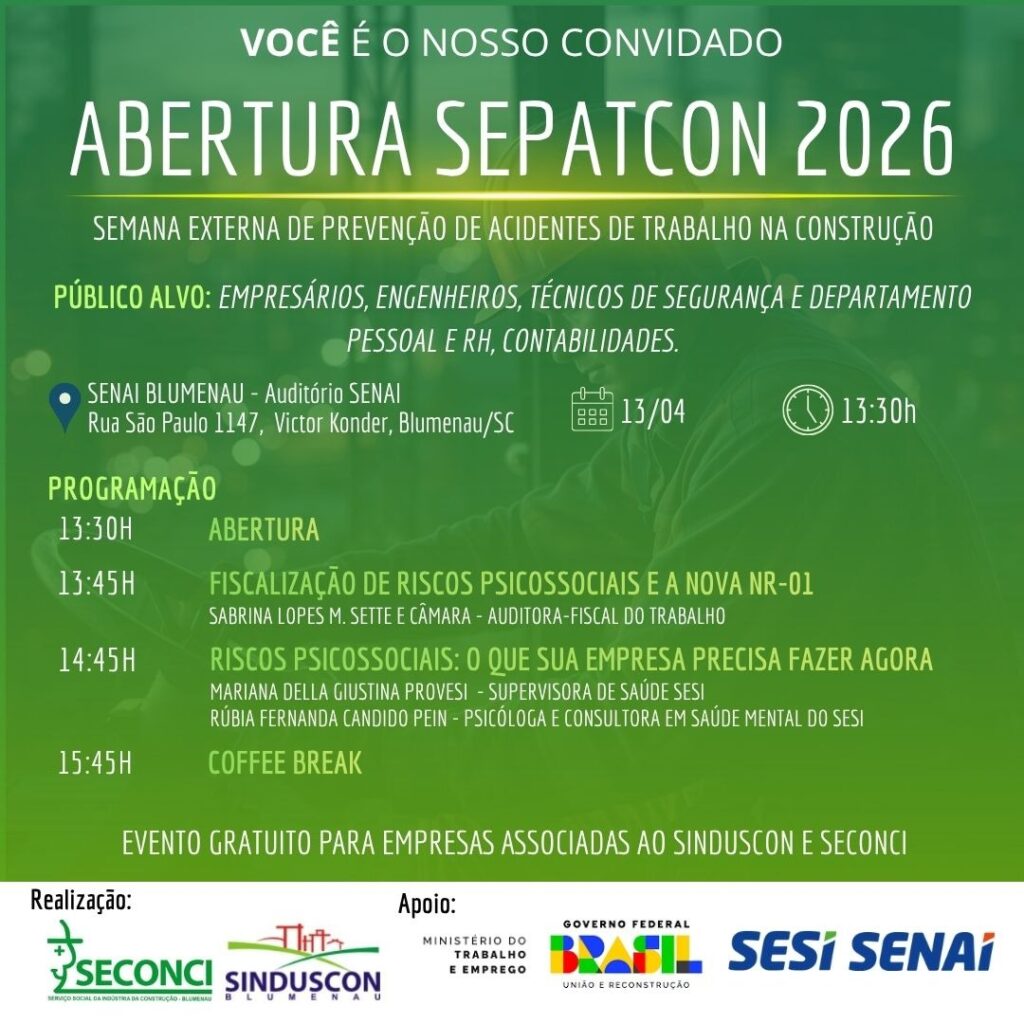 Santa Catarina debate os acidentes de trabalho na construção civil durante Abril Verde. Mais de 700 mil acidentes de trabalho reacendem alerta e mobilizam setor
